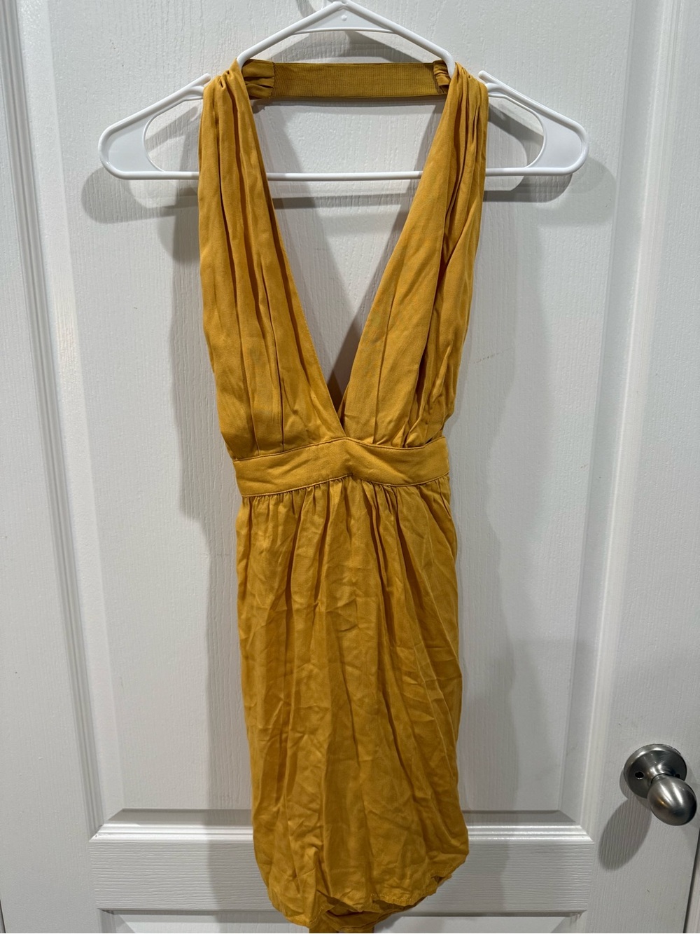 Lulu's Deep V Backless Mustard Dress